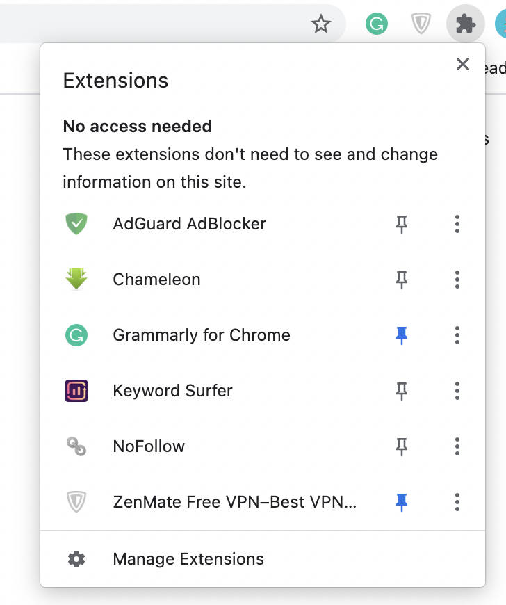 Chrome's extensions button