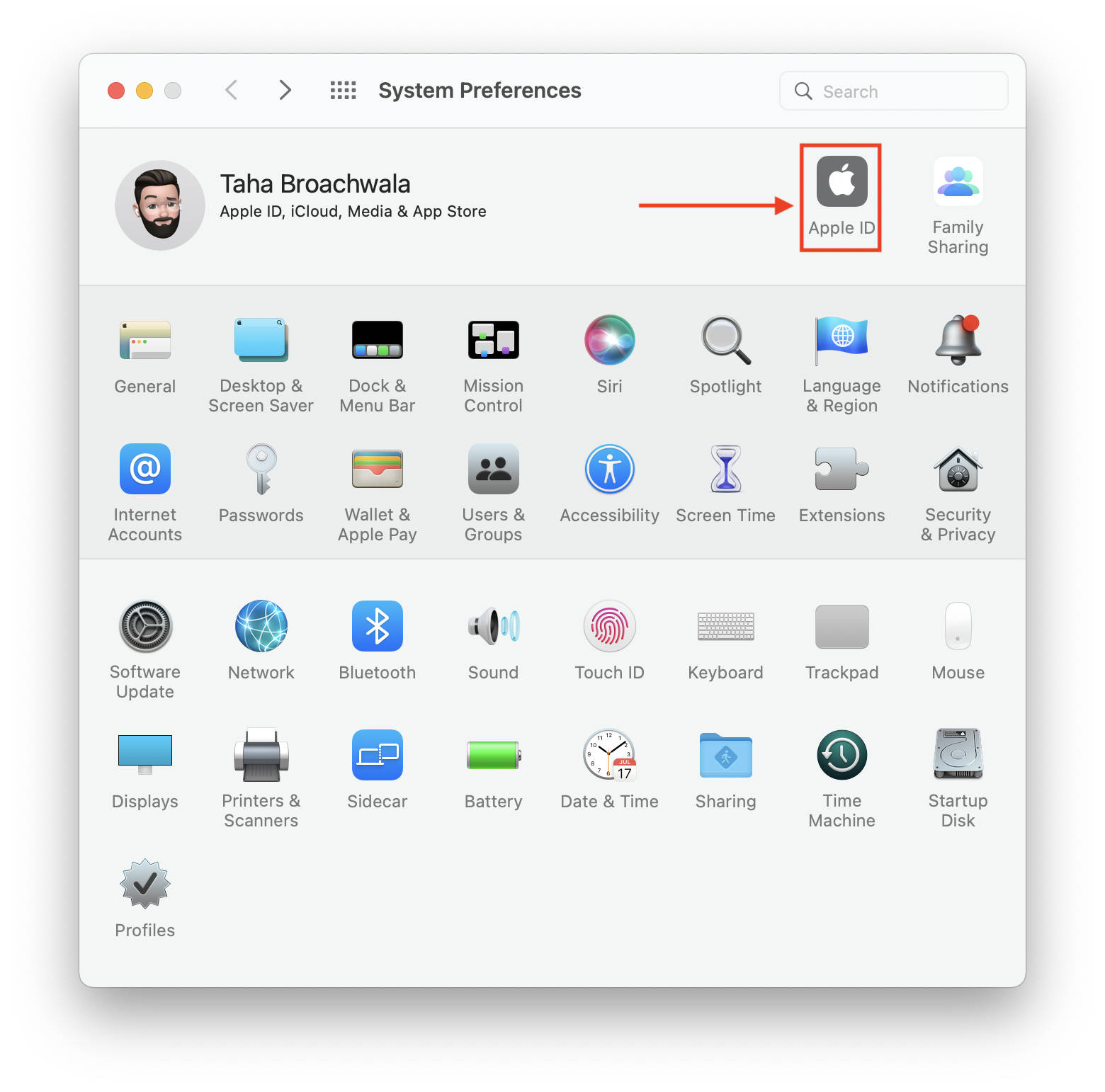 Apple ID options in macOS System Preferences