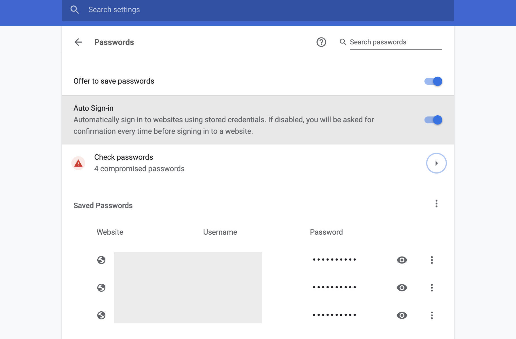 Chrome Compromised Passwords Warning
