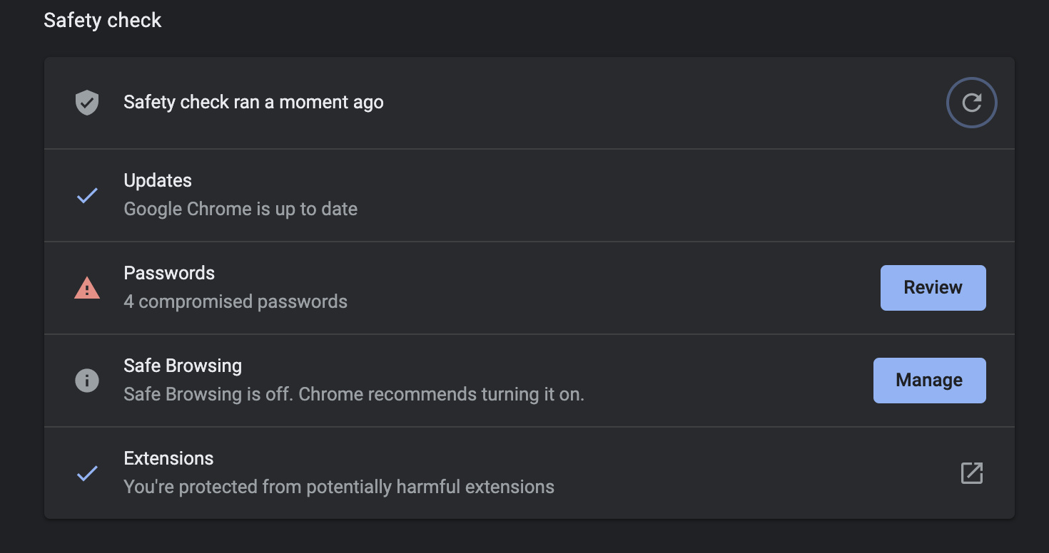 Chrome's Safety Check feature.