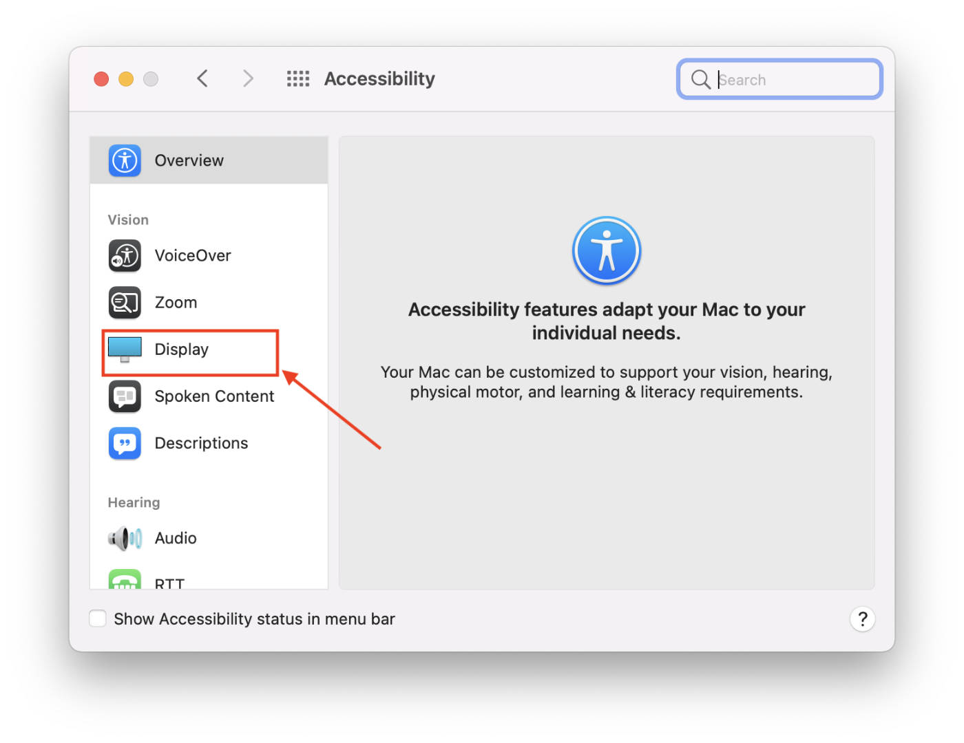 macOS DIsplay Accessibility Preferences