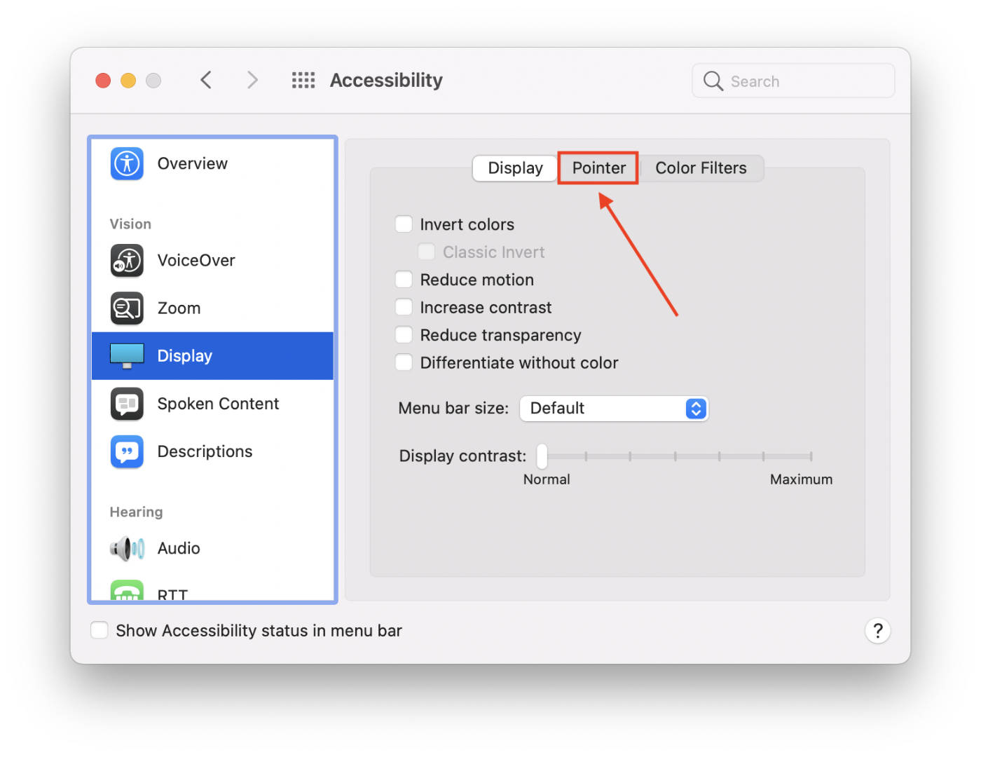 macOS Pointer Accessibility Preferences