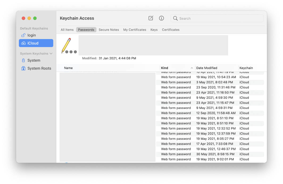 macOS Keychain Access app.