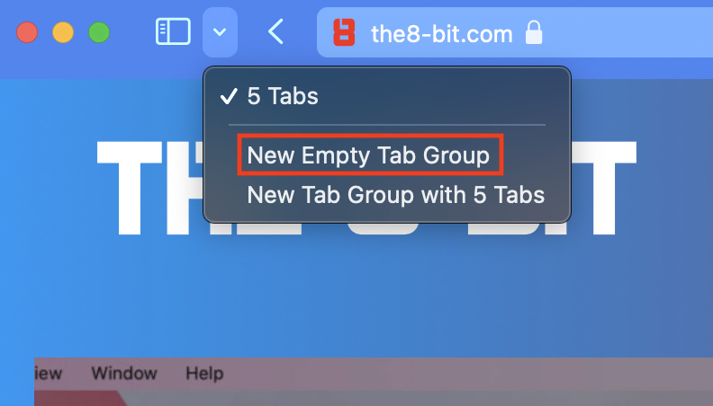 New Empty Tab Group creation in Safari on macOS 12 Monterey.