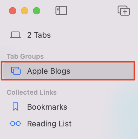 Switching Tab Groups in Safari through the Sidebar.