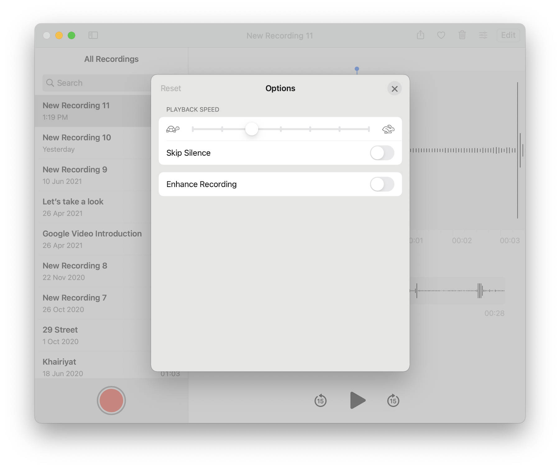 Voice Memos Playback Speed and Skip Silence features in macOS 12