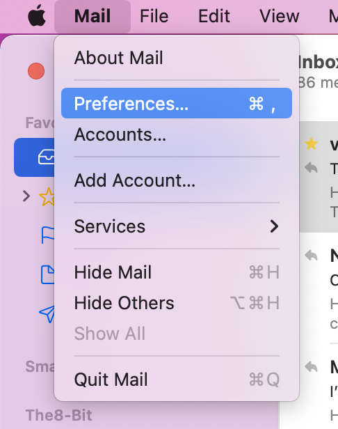 Mail Preferences in macOS Monterey