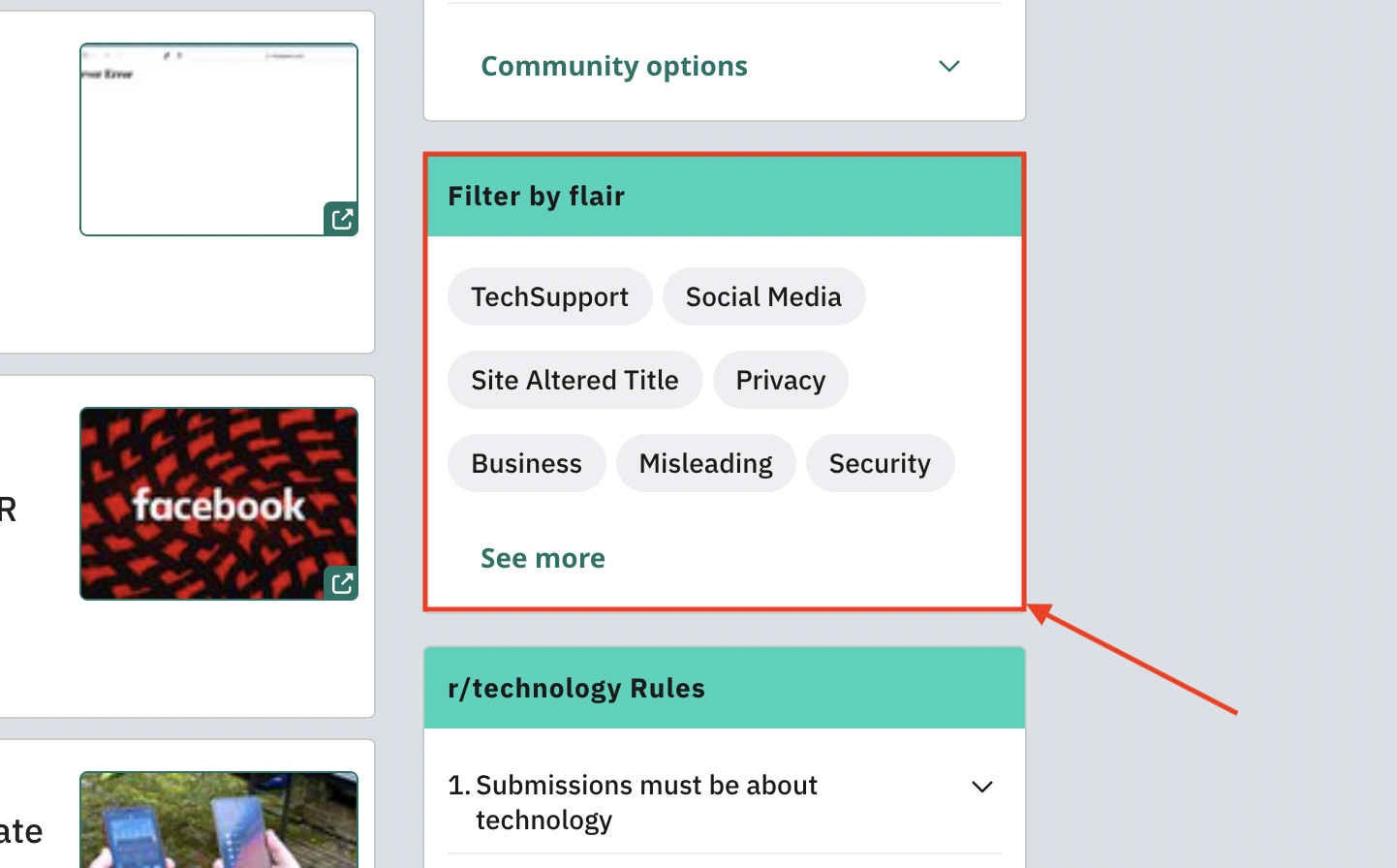 The ability to filter by flair on r/Technology