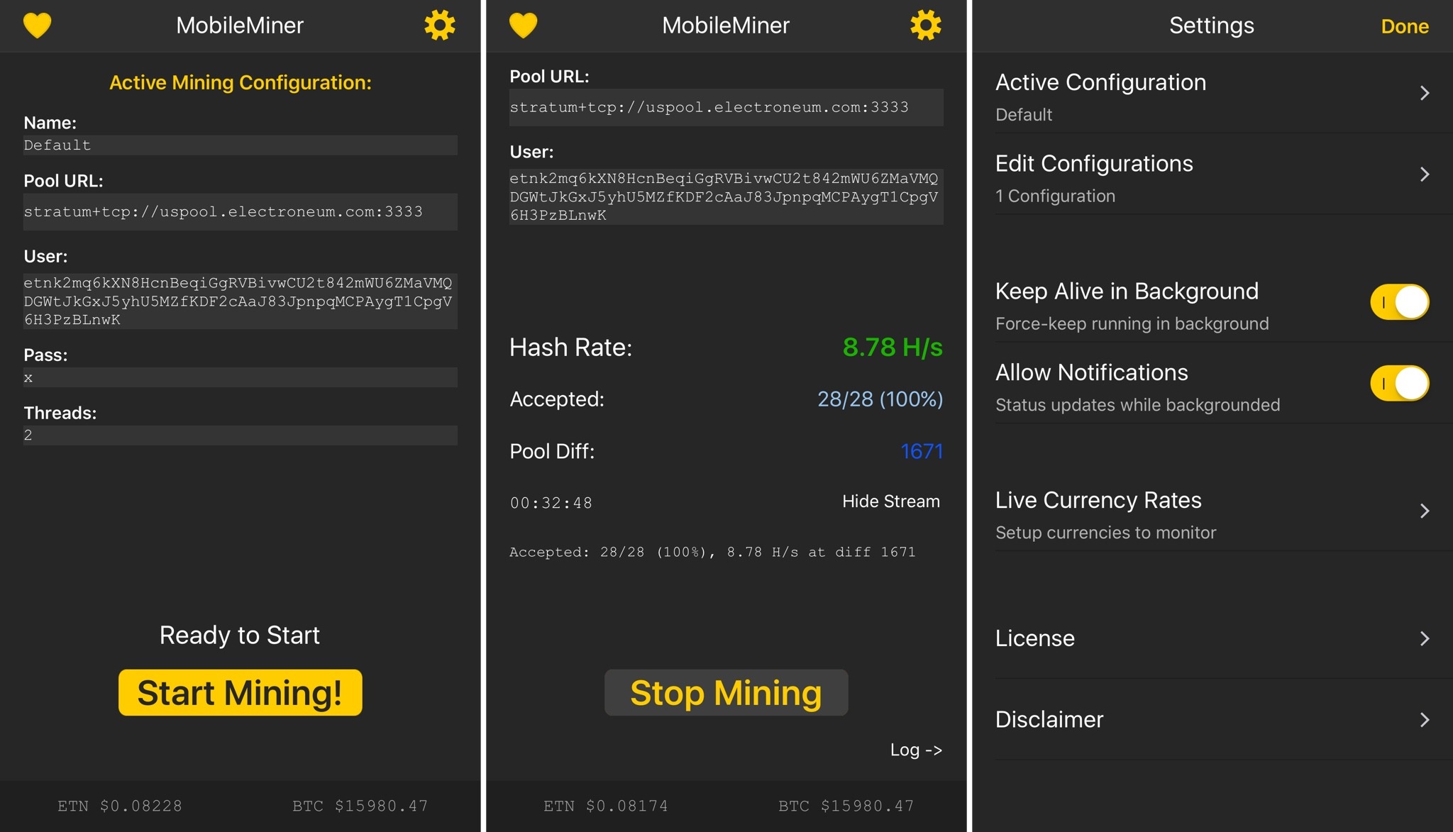 Cryptocurrency mining app