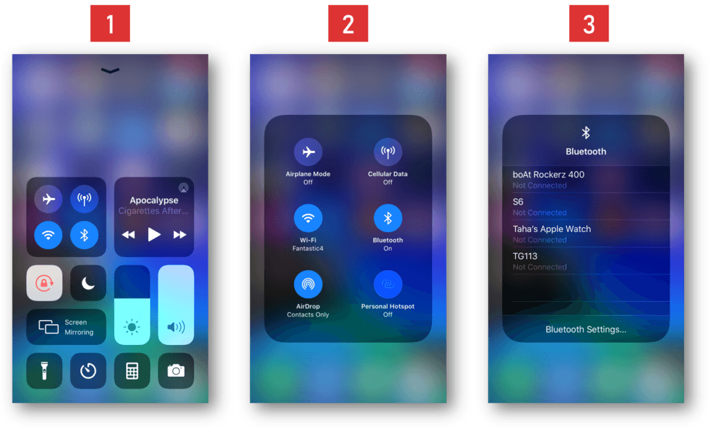 Bluetooth settings in the Control Center
