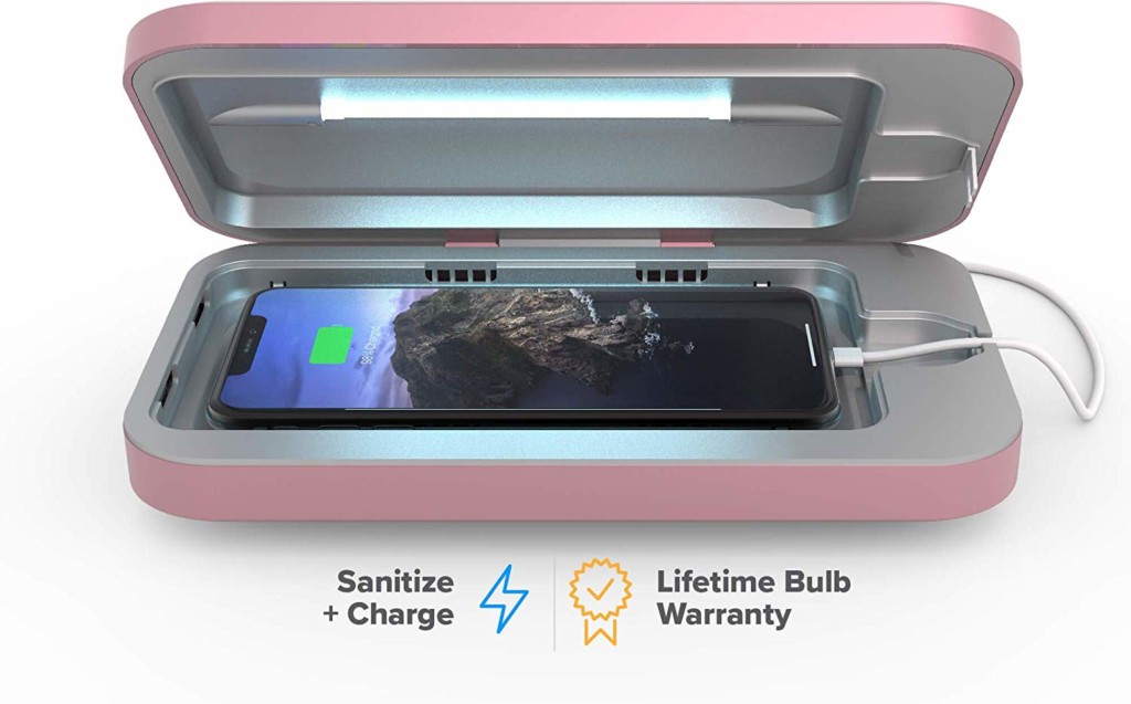 PhoneSoap 3 Smartphone disinfectant using UV lights.