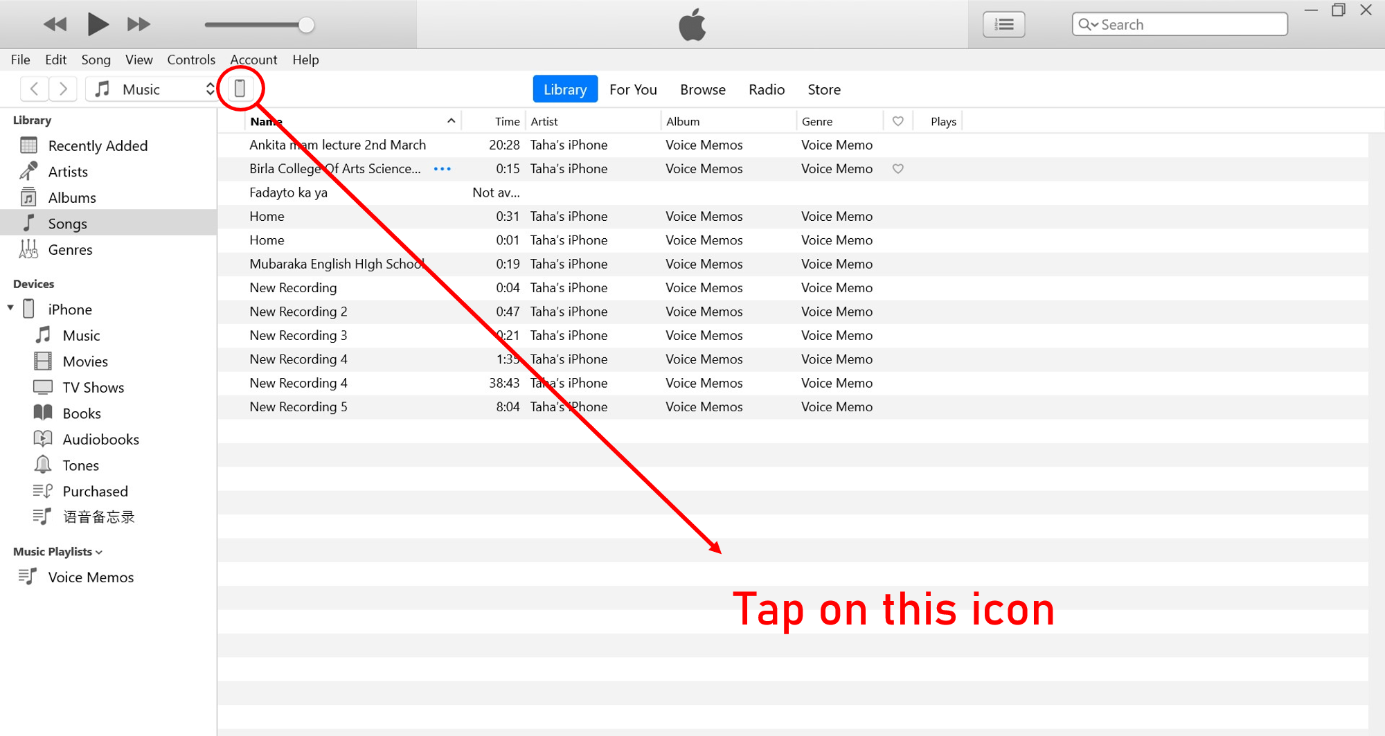 Device indicator icon in iTunes
