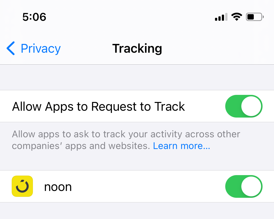 Individual apps that can be allowed and restricted to track users.