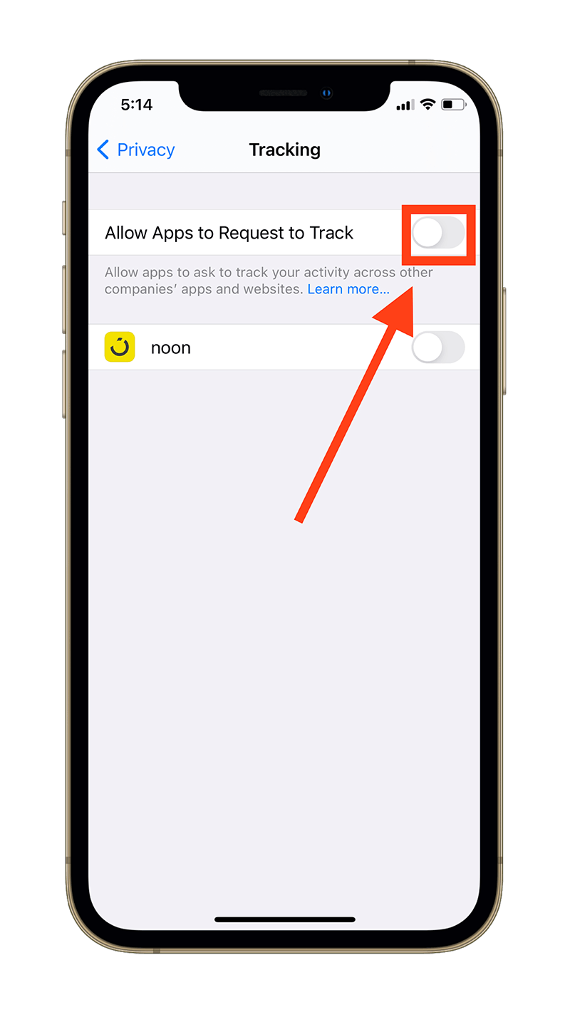 "Allow Apps to Request to Track" toggle.