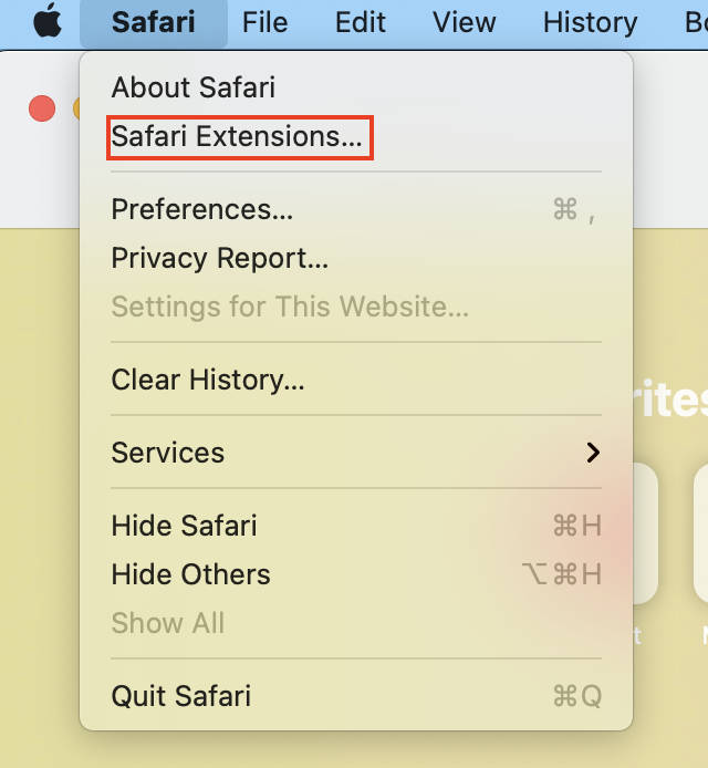 Misleading Safari Extensions menu option