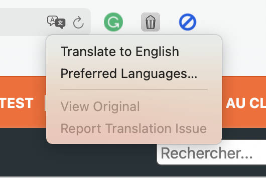 Safari's translation prompt.