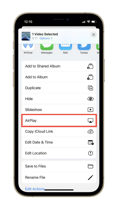 AirPlay Button within iOS 15 Share Sheet
