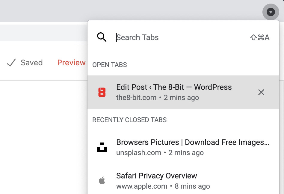 Searching through tabs in Chrome.