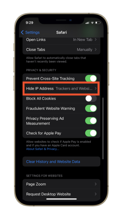 Hide IP Adress in Safari in iOS 15