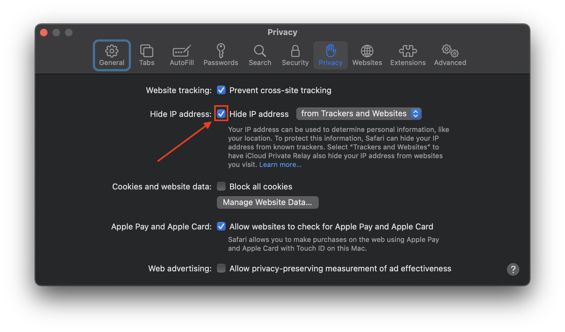 Hide your IP Address in Safari on macOS Monterey.