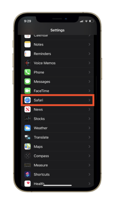 Safari Tab in iOS 15 Settings.