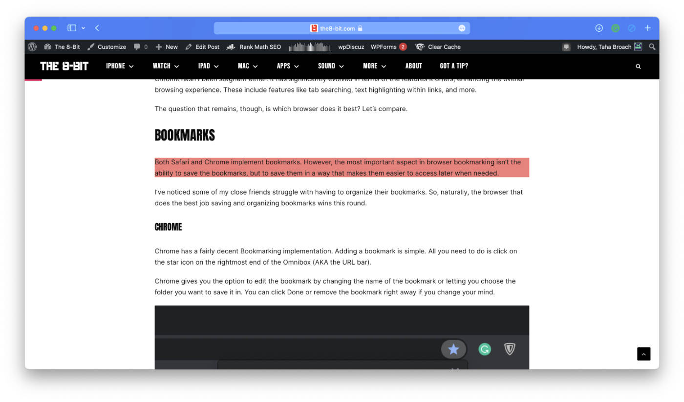 Highlighted Text on a webpage in Safari.
