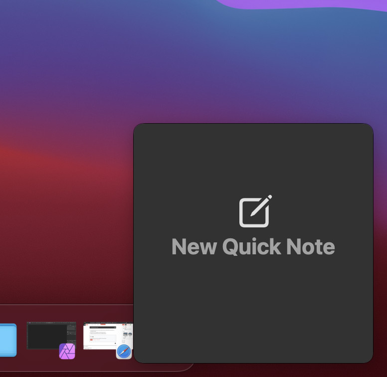 New Quick Note creating interface in macOS Monterey Beta 2