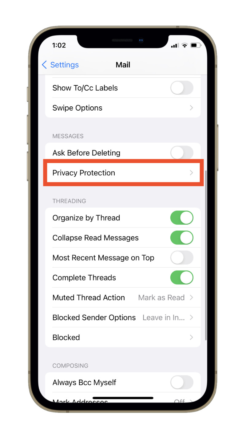 Mail Privacy Protection settings in iOS 15