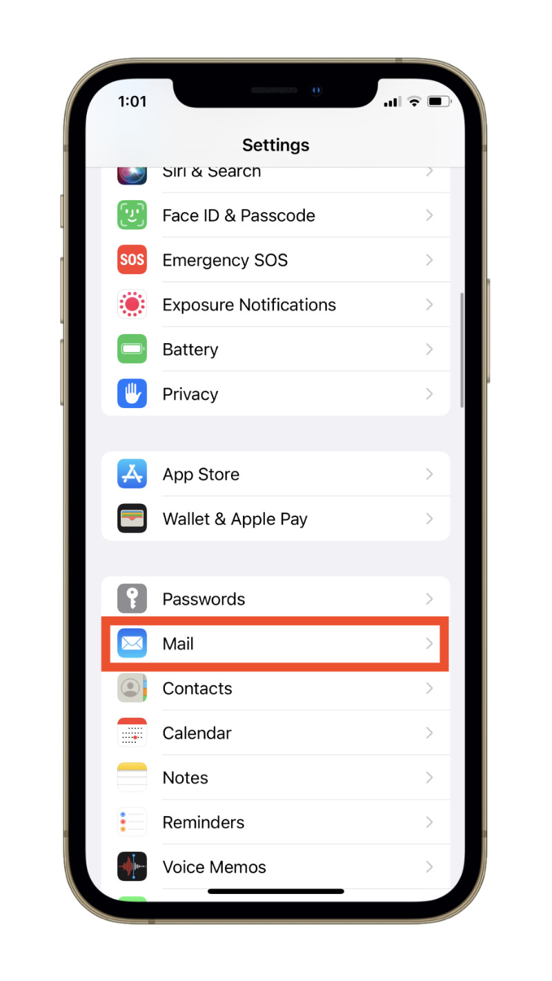 Mail Settings in iOS 15