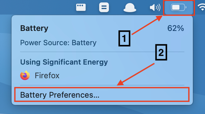 macOS Monterey Battery Preferences option from the Menu Bar.
